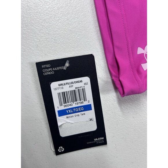 Under Armour Motion Crop Tank Tops Girl's XL Pink & Black Sports Bra NEW - Picture 13 of 15
